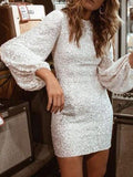 Niulatu Sheath Long Sleeves White Mini Dresses Sequin Homecoming Dress 18th Birthday Dresses SD1736