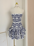 Niulatu Sheath Strapless Blue Lace Vacation Dress Short Birthday Dresses SD173
