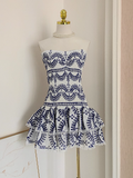 Niulatu Sheath Strapless Blue Lace Vacation Dress Short Birthday Dresses SD173