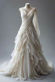 Niulatu Ball Gown V Neckline Pleats White Chiffon Wedding Dresses SD1741