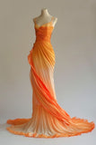 Niulatu A line Spaghetti Straps Orange Ombre Chiffon Long Evening Dress Prom Dresses SD1743