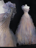 Niulatu Ball Gown One Shoulder Ruffles Tulle Long Evening Dress Prom Dresses SD1745