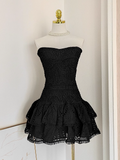 Niulatu Sheath Strapless Black Lace Vacation Dress Short Birthday Dresses SD174