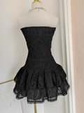 Niulatu Sheath Strapless Black Lace Vacation Dress Short Birthday Dresses SD174