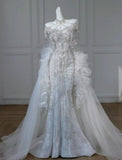Niulatu Mermaid Strapless Neckline Sequin White Tulle Wedding Dresses SD1753