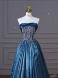 Niulatu Ball Gown Strapless Neckline Sequin Blue Party Dress Long Prom Dress Evening Dresses SD1754