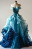 Niulatu Light Off The Shoulder Tulle Blue Party Dress Prom Dress Evening Dress SD1755