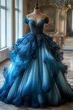 Niulatu Light Off The Shoulder Tulle Blue Party Dress Prom Dress Evening Dress SD1756