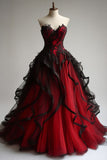 Niulatu Ball Gown Sweetheart Tulle Red Party Dress Black Prom Dress Evening Dress SD1759