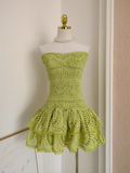Niulatu Sheath Strapless Bud Green Lace Vacation Dress Short Birthday Dresses SD175