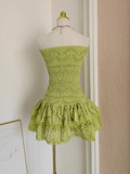 Niulatu Sheath Strapless Bud Green Lace Vacation Dress Short Birthday Dresses SD175