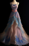 Niulatu Ball Gown Straps Layers Ombre Pink Party Dress Long Prom Dresses Evening Dress SD1765