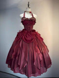 Niulatu Ball Gown Halter Burgundy Party Dress Prom Dresses Evening Dress SD1766