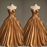 Niulatu Ball Gown Sweetheart Satin Gold Party Dress Prom Dresses Evening Dress SD1769