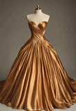 Niulatu Ball Gown Sweetheart Satin Gold Party Dress Prom Dresses Evening Dress SD1769