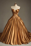 Niulatu Ball Gown Sweetheart Satin Gold Party Dress Prom Dresses Evening Dress SD1769