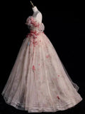 Niulatu Ball Gown Off The Shoulder Pink Lace Party Dress Long Prom Dress Evening Dresses SD1772
