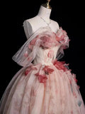 Niulatu Ball Gown Off The Shoulder Pink Lace Party Dress Long Prom Dress Evening Dresses SD1772