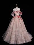 Niulatu Ball Gown Off The Shoulder Pink Lace Party Dress Long Prom Dress Evening Dresses SD1772
