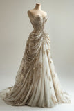 Niulatu Ball Gown Sweetheart Neckline Pleats White Sequin Wedding Dresses SD1774