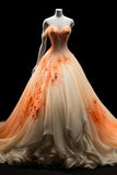 Niulatu Ball Gown Sweetheart Orange Ombre Chiffon Evening Dress Long Prom Dresses SD1778