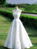 Niulatu Ball Gown Strapless White Satin Long Evening Dress Prom Dresses SD1780