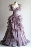 Niulatu Ball Gown Sweetheart Layers Lilac Tulle Party Dress Long Prom Dresses Evening Dress SD1782