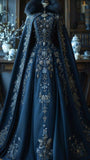 Niulatu Ball Gown High Neckline Navy Blue Party Dresses Long Prom Dress Evening Dresses SD1792