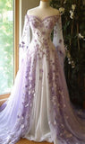 Niulatu Ball Gown Off The Shoulder Tulle Lilac Party Dresses Long Prom Dress Evening Dresses SD1793