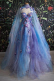 Niulatu Ball Gown Sweetheart Lace Layers Evening Dress Prom Dresses With Cape SD1794