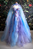 Niulatu Ball Gown Sweetheart Lace Layers Evening Dress Prom Dresses With Cape SD1794