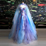 Niulatu Ball Gown Sweetheart Lace Layers Evening Dress Prom Dresses With Cape SD1794