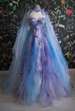 Niulatu Ball Gown Sweetheart Lace Layers Evening Dress Prom Dresses With Cape SD1794
