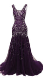 Niulatu Mermaid Straps Sleeveless Floor Length Long Beads Evening Dress Prom Dresses SD1796