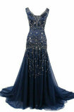 Niulatu Mermaid Straps Sleeveless Floor Length Long Beads Evening Dress Prom Dresses SD1796