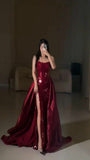 Niulatu Mermaid Strapless Burgundy Floor Length Evening Dress Sequin Prom Dresses SD1797