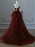 Niulatu Mermaid Strapless Burgundy Floor Length Evening Dress Sequin Prom Dresses SD1798