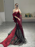 Niulatu Mermaid Off The Shoulder Burgundy Long Party Dress Sequin Prom Dresses SD1799
