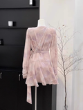 Niulatu A line V-neck Ruffled Floral Short Women's Long Sleeve One-Piece Women Dresses SD179