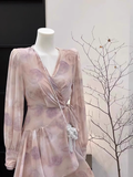 Niulatu A line V-neck Ruffled Floral Short Women's Long Sleeve One-Piece Women Dresses SD179