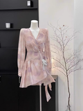 Niulatu A line V-neck Ruffled Floral Short Women's Long Sleeve One-Piece Women Dresses SD179
