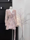 Niulatu A line V-neck Ruffled Floral Short Women's Long Sleeve One-Piece Women Dresses SD179
