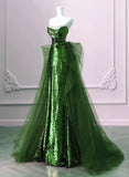 Niulatu Green Sequins and Tulle Long Prom Dress Green Evening Dress Formal Dress SD1804