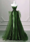 Niulatu Green Sequins and Tulle Long Prom Dress Green Evening Dress Formal Dress SD1804