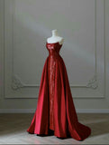 Niulatu Mermaid Strapless Red Floor Length Evening Dress Sequin Prom Dresses SD1805