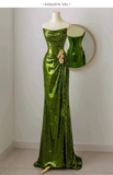 Niulatu Mermaid Strapless Dark Green Sequin Long Prom Dresses Evening Gowns SD1810