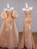 Niulatu Mermaid Off The Shoulder Slit Sequin Long Party Dress Prom Dresses SD1815