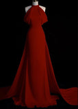Niulatu Sheath Halter Red Satin Long Prom Dress Evening Dress Formal Dress SD1818