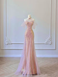 Niulatu Mermaid Halter Pink Sequin Long Prom Dress Evening Dress Formal Dress SD1819