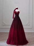 Niulatu Ball Gown Sweetheart Burgundy Tulle Long Evening Gowns Prom Dresses SD1821